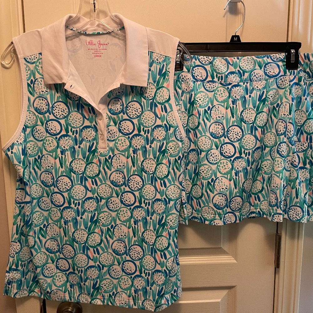 Lillie Green Sleeveless Polo & Skort Set in Teal Floral